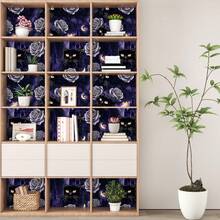 1卷梦幻玫瑰猫主题壁纸，深色植物动物图案壁纸，优雅室内装饰自粘壁纸，适用于房间、厨房和橱柜装饰，可移除壁纸，适用于各种房间 - 玫瑰 - 查看 2