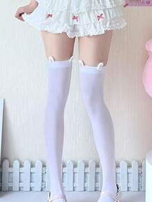 1 Pair White Thigh High Socks With Cute Rabbit Ears, Sweet Lolita JK Style Long Stockings For Women - White - View 10