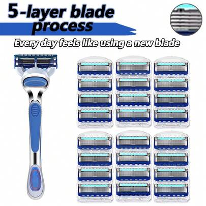 男士手动剃须刀套装，5层刀片，兼容锋隐致顺剃须刀，操作和清洁简便，带来顺滑舒适的剃须体验