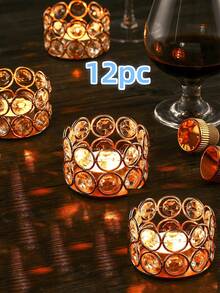 12pcs Crystal Expressing Candle Holders, Elegant Candle Boxes, Gold Color Candle Centerpiece Box For Wedding Home Party Decoration (Candles Not Included),Room Decor,Gifts Birthday Graduation - Gold - View 14