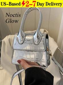 1pc New Fashion Stone Simple Hand-Held Shoulder Crossbody Small Square Bag Elegant Mini Solid Color Crocodile Pattern Western Style Personalized Retro Aesthetic Casual Shoulder Crossbody Hand-Held Small Square Bag Teenagers Are Very Suitable For Out For A Date And Shopping This  Is Suitable For Young Girls For Their Birthday, Prom And Graduation And Also A Lovely Gift For Friends, Mother, Lover On Special Days Such As Valentine's Day, Christmas, Anniversaries.Can Be Used As Thanksgiving, Halloween,Christmas Gift. - 彩色 - 查看 2