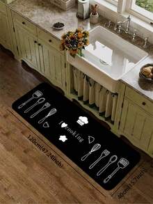 1 件黑色硅胶厨房垫，白色轮廓勾勒出锅铲、汤勺、叉子、打蛋器等烹饪用具，以及厨师帽、爱心、星星和手写文字，简约现代的厨房主题，干净活泼。 - 彩色 - 查看 14