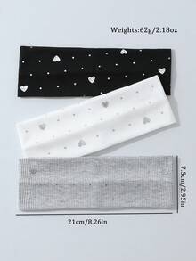 3件套 时尚女士爱心印花柔软防滑发带，弹性瑜伽运动发饰，多功能日常佩戴夏季沙滩发带度假吸汗带夏季女士头巾 - 彩色 - 查看 6