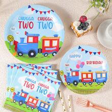 Train Birthday Party Disposable Tableware Set, 7/9 Inch Disposable Paper Plates, Napkins, Suitable For Family Gatherings, Gender Reveal, Celebrations, Birthdays, Weddings, Parties, Picnics - Multicolor - View 4