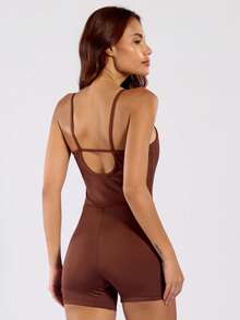 Fitness Jumpsuit With Straps, Slim, Blackout, Zero Transparency, Gym, Crossfit - Coffee - 咖啡棕色 - 查看 2
