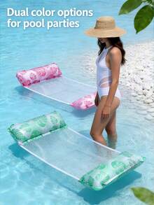 1/2 Packs Portable Foldable Water Hammock, With Mesh Backrest, Floating Inflatable Striped Pool Mattress, Beach Sports, Pool Inflatable, Beach Essentials, Pool Float - Multicolor - View 2