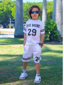 Boys' Summer Shirt And Shorts Set - 黑與白 - 查看 8