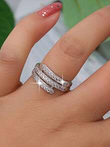 1 chiếc nhẫn nữ thời trang tinh tế thiết kế nhiều lớp, đính đá Zirconia, thích hợp cho đi làm hàng ngày, dự tiệc và các dịp khác. - nhẫn - Xem 4