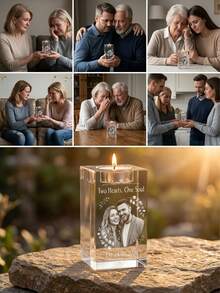 Custom Personalized Memorial Crystal Photo Block - 3D Portrait Engraved Keepsake With Timepiece Design - Sympathy Gift For Loss Of Loved One - Ideal For Remembrance Altar, Home Decor & Funeral Display - Multicolor - View 5