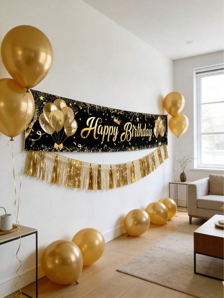 1 tấm banner sinh nhật họa tiết bóng bay đen vàng dài 2M, phông nền sinh nhật, đồ dùng tiệc sinh nhật, trang trí tiệc sinh nhật, quà tặng sinh nhật, trang trí nhà cửa, trang trí phòng, đồ trang trí treo sinh nhật, bất ngờ sinh nhật, phụ kiện chụp ảnh sinh nhật, phụ kiện tiệc tùng.