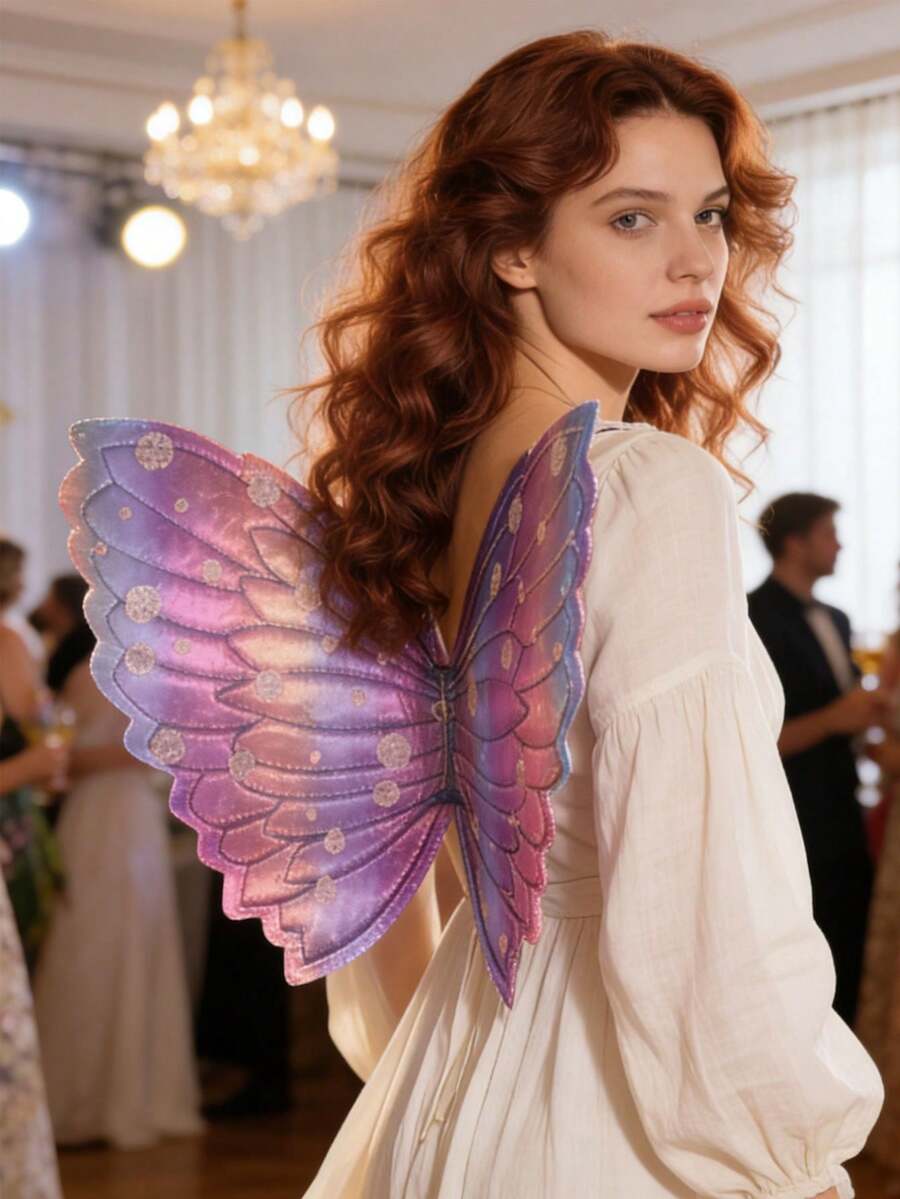 Irisierender lila Farbverlauf Schmetterlingsflügel, Erwachsenen Party Cosplay Kostüm Accessoire, traumhafter Feenstil Dekoration, Geburtstags Party Schmetterlingsflügel, Festival Event Flügel Dekoration, Party Flügel - Übersicht 1