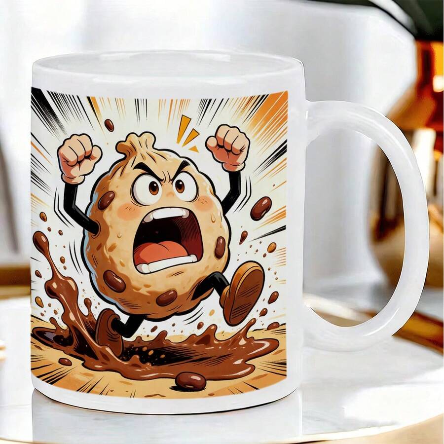 Cherish Simple Moments, Embrace Life's Beauty. Minimalist English Letter Ceramic Cup, Fresh & Healing Pattern, Water Mug, Home Breakfast Cup, Office Coffee Cup, Double-Sided Printing Design - Multicolor - View 1