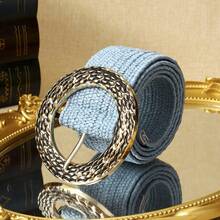 1pc Women's Boho Style PP Grass Waist Belt, Fashion Metal Buckle Waistband, Suitable For Daily Wear - A - View 6