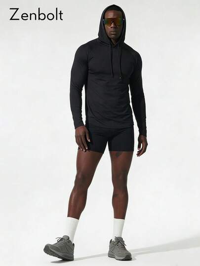ZULIZ Zenbolt Men's Slim Fit Hooded Long Sleeve Athletic Shirt Raglan Sleeve Activewear Top With Pocket For Gym Training Outdoor Sports Daily Wear