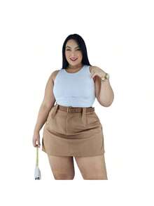 Short Skirt Plus Size Tailored With Belt Various Colors Summer - ANHELO - Ver 1
