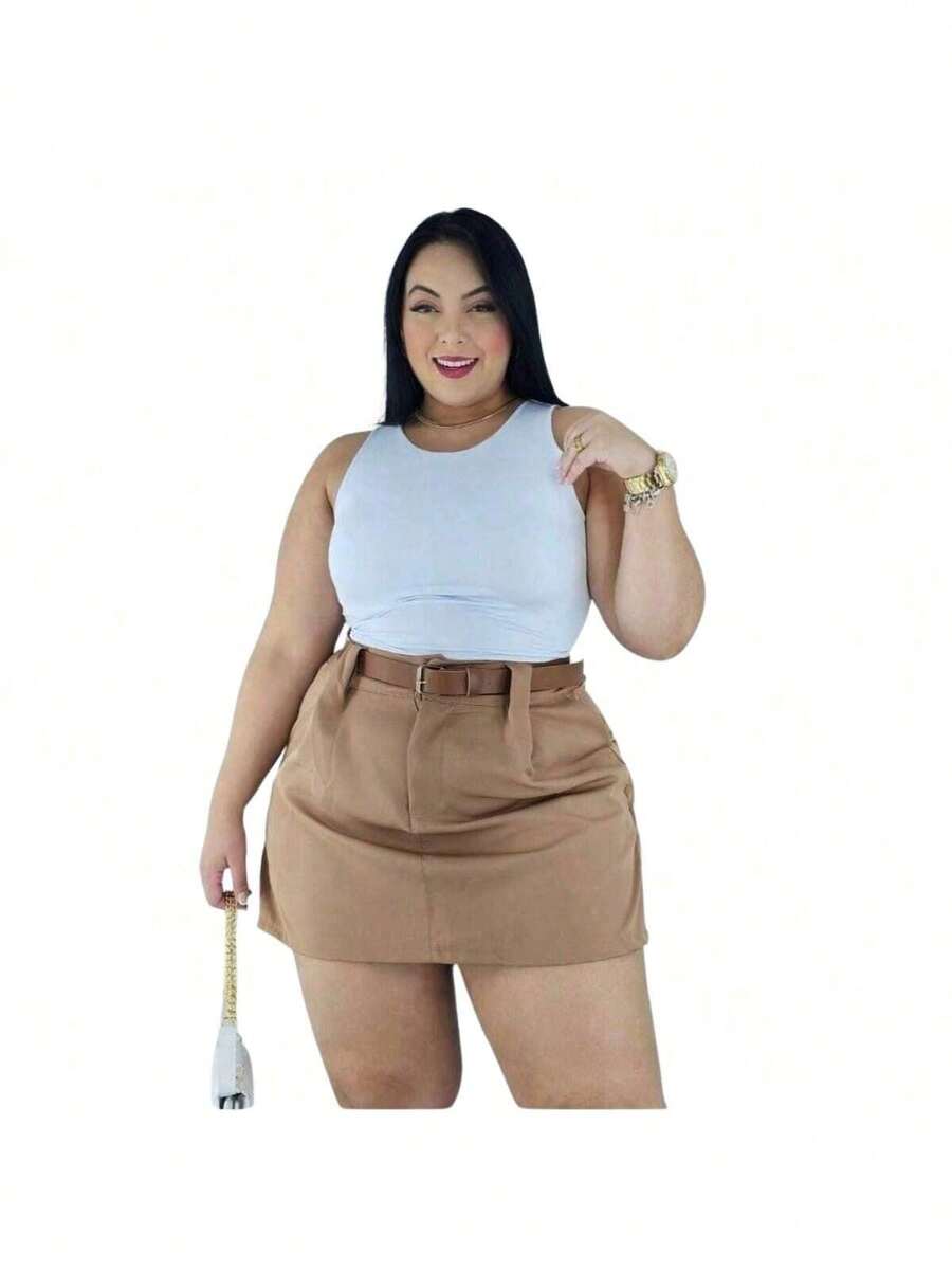 Short Skirt Plus Size Tailored With Belt Various Colors Summer - ANHELO - Ver 1