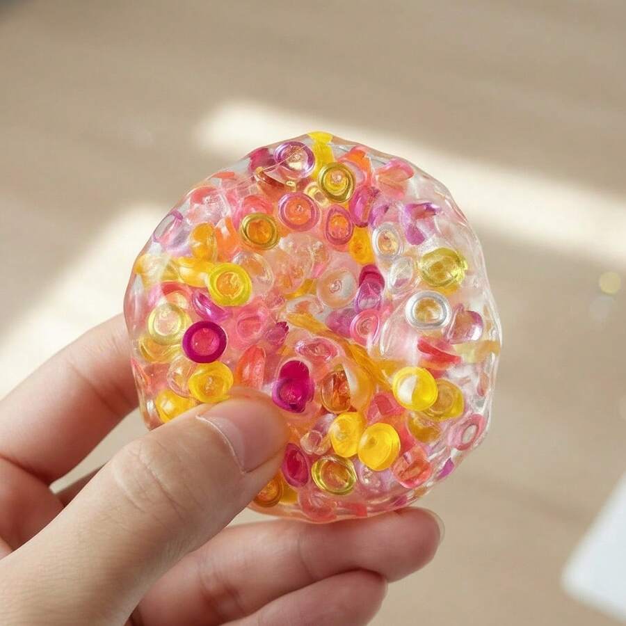 Colorful Crunchy Bead Stress Relief Toy – Squeeze Squishy Sensory Fidget Ball - Multicolor - View 1