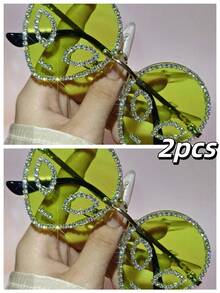 POLASUP 1pc Sparkly Crystal Decor Green Sci-Fi Space UFO Alien Casual Bohemian Vintage Style Party Cute Sexy Elegant Polycarbonate (PC) Fashion Glasses, Suitable For Music Festival, Gathering, European And American New, High-End Alien Rhinestone Glasses For Ball, Party, Outdoor Street Photographer - Multicolor - View 24