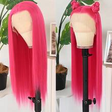 Purple Color Lace Front Wigs Pre Plucked Hairline Long Straight Wigs For Fashion Women Girls Party Daily Wear Glueless Dark Purple Lace Front Synthetic Wigs 13x4 Free Part Heat Resistant Fiber Hair 28 Inch 180% Density - 玫瑰紅 - 查看 2