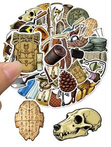 50Pcs Archaeology Tool Stickers Vintage Excavation Gear Pattern For Site Log Dig Journal Museum Notebook History Log Relic Record Exploration Notes Antique Collection Scrapbook - Pink - View 4