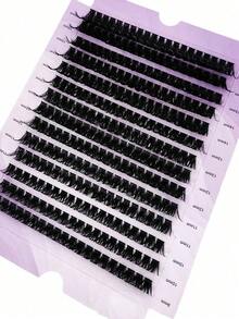 224Pcs/ Set 14Rows 160Roots 0.05mm Soft Lash Mink Fur Eyelashes 9-16mm Mixed Length 3D Russian Volume Lash Individual Lashes Makeup Black Lashes Purple Box Packaging Lash Clusters,Eye Lash Clusters,Individual Eyelashes,Lashes,Fake Lashes - Đen 3 - Xem 2