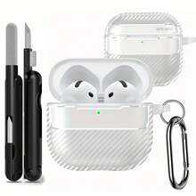 适用于苹果第四代无线耳机的TPU保护套（1个），防震，带清洁刷和钥匙扣，男女通用 - 白色 - 查看 1