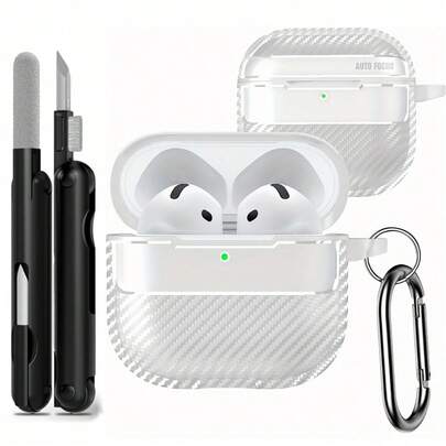 适用于苹果第四代无线耳机的TPU保护套（1个），防震，带清洁刷和钥匙扣，男女通用