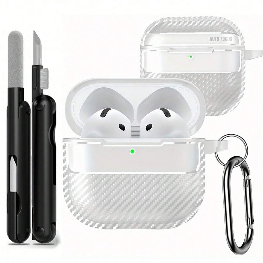 适用于苹果第四代无线耳机的TPU保护套（1个），防震，带清洁刷和钥匙扣，男女通用 - 白色 - 查看 1