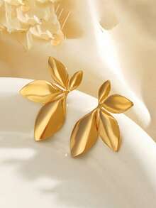 RAYQUEEN 1 Pair Stainless Steel Fashionable Gold Leaf Stud Earrings, Suitable For Daily Wear - Stud Earrings - View 3