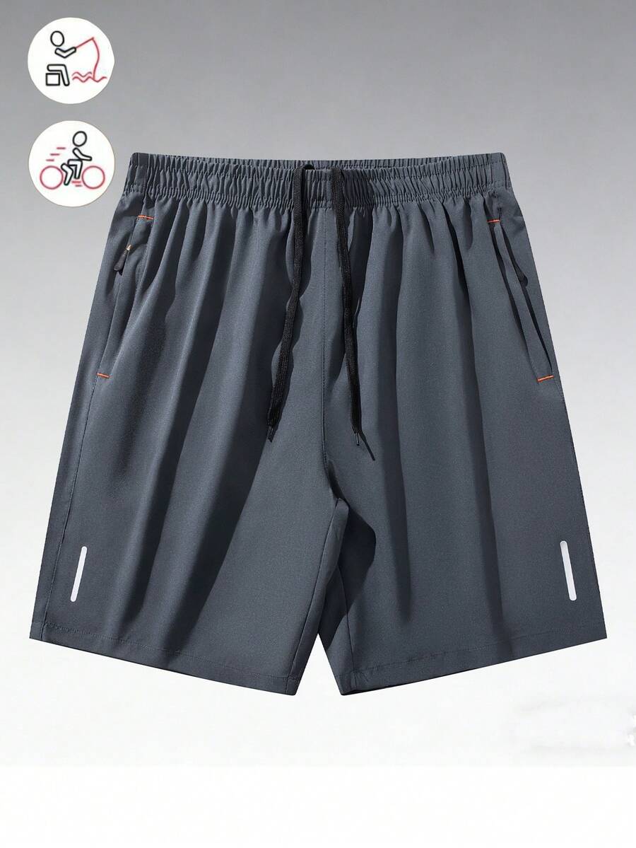 No015128712-0002 Men's Casual Shorts, Versatile Simple Design, Suitable For Sports, Outdoor, Dating, Gift For Girlfriend, Drawstring Pockets, Spring/Summer - Grey - View 1