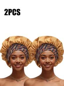 1/2/3/4/5pcs Silk Sleep Cap, Women Wide Brim Elastic Band Printed Sleep Hat, Soft Silk Sleep Bonnet, Suitable For Curly Hair (Random Print Pattern),Holiday,Travel - Color - View 47
