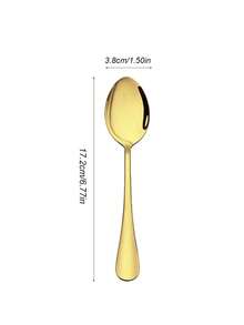 2/6/12/24 PCS Stainless Steel Dinner Spoon Set, Tablespoons,Durable Metal Spoons,Grain Spoon,Silverware Spoons ,Mirror Finish & Dishwasher ,Use For Home,Restaurant - Gold - View 3