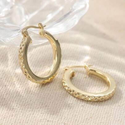 Vintage Handcrafted Pattern Earrings For Women, Elegant Gold Hoop Earrings, Boho Style Daily Wear Earrings