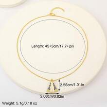 1pc 18k Gold Plated Copper Geometric Pendant Necklace With White Zirconia, Elegant Jewelry Design Symbolizing Freedom & Patriotism - Gold - View 6