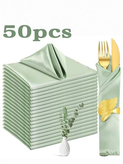 50pcs Satin Finish Napkins 17 X 17 Inches (43 X 43cm), Satin Cloth Napkins Bulk Washable Reusable Smooth Fabric Dinner Napkins, Suitable For Holiday Parties, Restaurants, Wedding Banquet Table Decorations