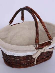 1pc Oval Woven Picnic Basket, Removable Lining, Suitable For Weddings And Gatherings, Sturdy And Lightweight, Applicable For Easter, Picnics, Gifts, Home Decor And Storage - Picnic Basket - View 10