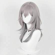 Tóc giả dài vừa phải, màu xám ombre, chất liệu tổng hợp, thẳng, có mái, kiểu anime, game, cosplay, tóc giả bồng bềnh, chịu nhiệt, thích hợp cho sử dụng hàng ngày và dự tiệc. - Xám - Xem 5
