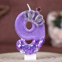 1PC Purple Crown 0-9 Number Birthday Candle Creative New Style, Wedding Decoration, Rhinestone Crown, Suitable For Cake Decoration, Dessert Table, Party Birthday Celebration Candle. - View 12