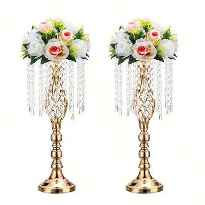 4pcs Classic Gold Metal Vase Centerpiece, 21.6 Inch Tall Flower Stand, Suitable For Wedding, Birthday Party, Home Decor, Romantic Theme, No Electricity Required (Flowers Not Included)