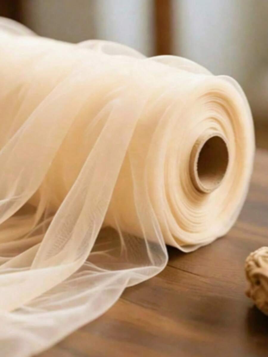 1 Roll Champagne Color Large Size 2.46ft*164.04ft DIY Tulle Bridal Veil, Mosquito Net, Handmade Sewing Wedding Decor, Photography Backdrop Fabric, Suitable For Wedding Decoration, Party, Birthday, Home, Outdoor