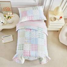 Joyreap - Juego de ropa de cama de algodón de 4 piezas para niños diseño de cuadros de cuadros juego de edredón para niñas incluye edredón acolchado sábana bajera sábana superior y funda de - Cuadros - Ver 1