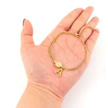 1件新款经典椭圆形玛丽妈妈字母吊坠金色不锈钢费加罗链手链女款 - 金黃色 - 查看 3