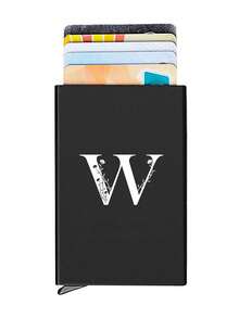 1pc Personalized Laser Engraved 26 Letter Name Card Holder, Aluminum Credit Card Case, Anti-Magnetic RFID Wallet With Auto Pop-Up Card Slot - Black - View 14