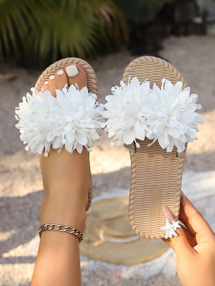 Dép xăng đan nữ thanh lịch, dép đi biển, dép lê ngoài trời cho nữ, dép mùa hè đế bằng chống trơn trượt, dép đi biển đa năng kiểu quai chéo. - trắng - Xem 1