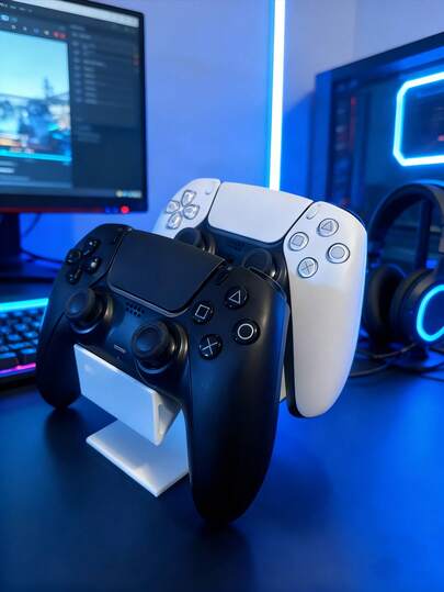 2-In-1 Game Controller Holder, Game Controller Storage Rack, Durable Plastic, Space-Saving Desktop Storage, Minimalist White And Black Design, High-Quality Plastic, Gaming Accessories, Compact Design, Sturdy And Durable, Suitable For Home Entertainment And Video Games, Holder And Rack Set, Accessories