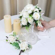 Wedding Bouquets Set Of 3, Wedding Bouquets For Bride, Wedding Bouquet Bridesmaid, Bridesmaid Holding Flowers For Wedding Decoration, White Wedding Flower Bouquets White Floral Bouquet Rose Bouquets With Ribbon - 3 - 查看 8