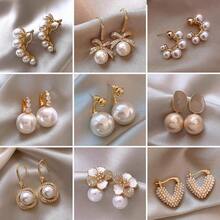 10pcs Vintage Luxury Faux Zirconia Pearl Earrings, Assorted Styles - Gold - View 3