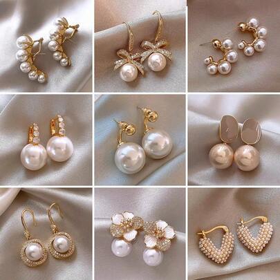 6件套复古奢华仿锆石珍珠耳环套装，款式多样
