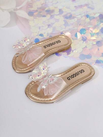 儿童时尚拖鞋，新款夏季圆头蝴蝶结设计时尚女童沙滩拖鞋