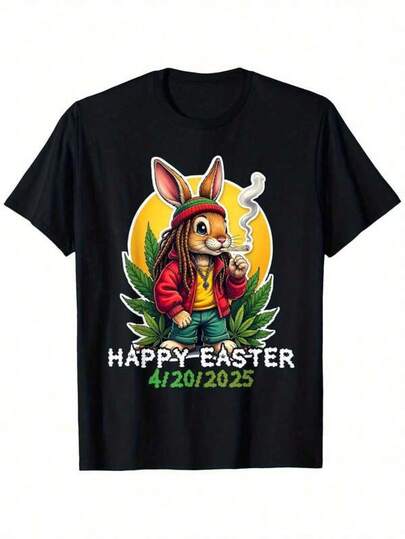 2026 Men's Women's Fashionable Easter Tees, Festival Outfits Women's Casual Round Neck Print Short Sleeve T-Shirt, Versatile For Summer Easter Bunny With Joint 4 20 Easter 420 T-Shirt, Unisex Easter, Carnival, St Patricks Day Gifts For Parents, Friends, Family And Coworkers Casual Clothing T-Shirt Casual Crew Neck Durable Fabric T-Shirt,Versatile & Everyday Wear,Year-Round Essential, Y2K Style Casual Summer T-Shirt, Comfortable Outdoor Casual Wear Summer Tops, Festival Outfits Women,Summer Clothes,Holiday Outfits, Size 4Y-13Y, S-XXXL, Tween Boy Clothes, Men Clothes, Women's Tops, Perfect Gift For Easter Day And Mother's Day, Can Be Matched With Parent-Child Outfits